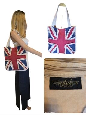 Rare Vintage Distressed Union Jack Frayed Patchwork Tote Bag 🇬🇧 "Idol" Brand